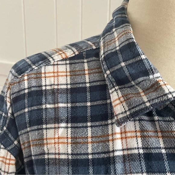 $20 SALE Classic Plaid Men's Shirt Blue White Orange Fall Winter Layer Mid/Heavy - Picture 3 of 7